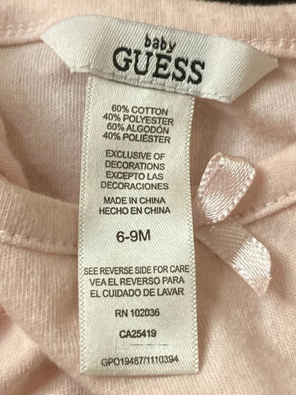 Baby Guess Infant Light Pink Sleeveless Bodysuit Ruffle Shoulder - Size 6-9M
